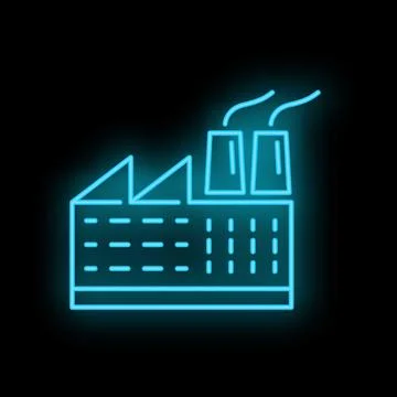 Neon icon representing a polluting factory at night Stock Illustration