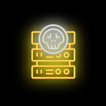 Neon icon representing server crash with skull symbol Stockillustratie