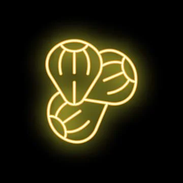 Neon icon representing three hazelnuts glowing on black background Stock Illustration