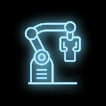 Neon icon of robotic arm moving human representing artificial intelligence Stock Illustration