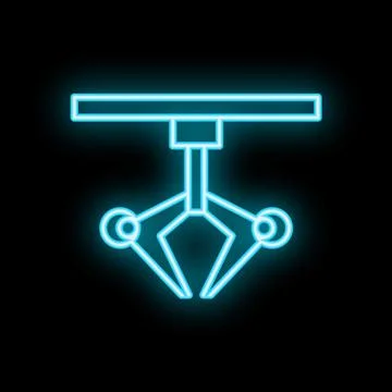 Neon icon of robotic claw picking up object on black background Stock Illustration