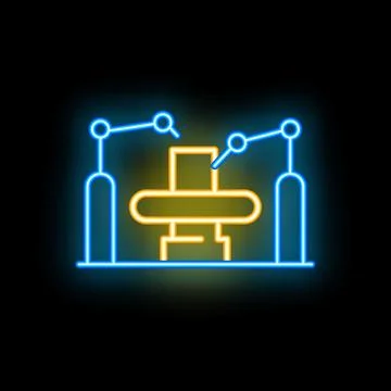 Neon icon of robotic surgery, robotic arm performing surgery Stock Illustration