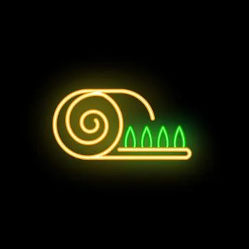 Neon icon of rolled out turf grass for landscaping and gardening Stock Illustration