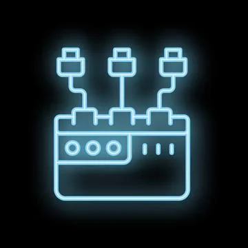 Neon icon of a router connecting multiple devices Stock Illustration