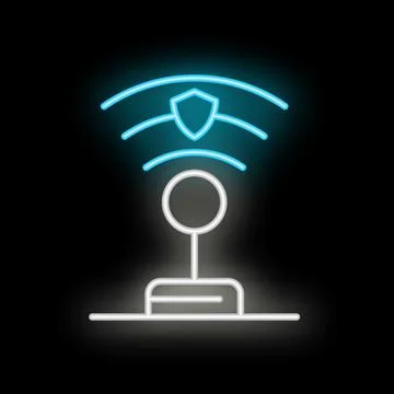 Neon icon of router transmitting secure wifi signal Stock Illustration