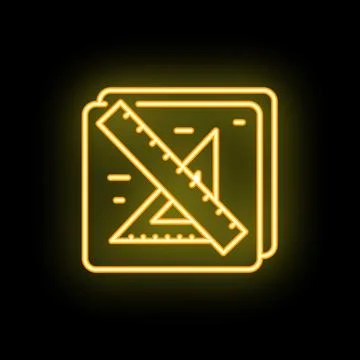 Neon icon of ruler and set square representing geometry and drafting Stock Illustration
