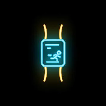 Neon icon of running man on treadmill displaying weight loss progress Stock Illustration