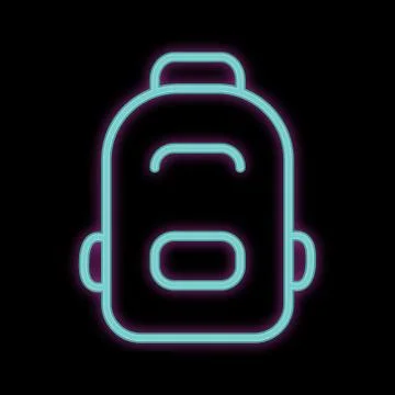 Neon icon school backpack in illuminated blue Stock Illustration