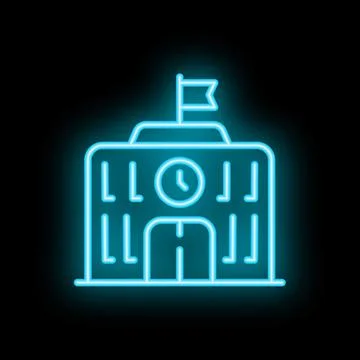 Neon icon of a school building is glowing on a black background Ilustración de archivo