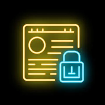 Neon icon of secured document file representing data encryption Stockillustratie