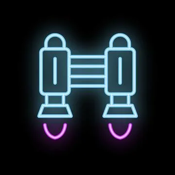 Neon icon of a security gate glowing blue and purple on a black background Stock Illustration