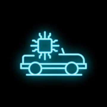 Neon icon of self driving autonomous vehicle with ai chip Stock Illustration