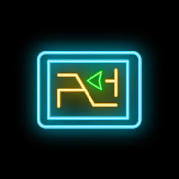 Neon icon of semiconductor microchip showing circuit board pattern Stock Illustration
