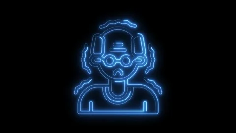 Neon icon of senior with dementia memory loss and confusion on black background Stock Footage 322968260