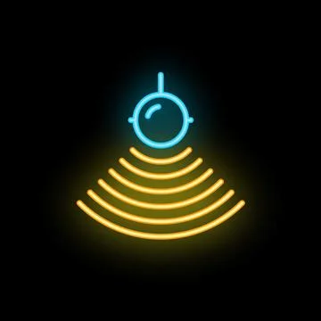 Neon icon of a sensor emitting signals in yellow and blue colors Stockillustratie