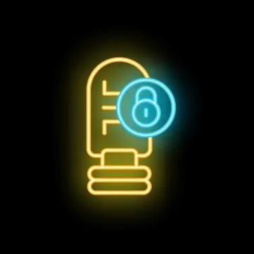 Neon icon of server being locked with padlock for data security Stock Illustration