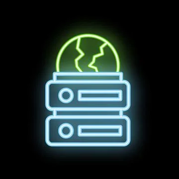 Neon icon of a server down with planet earth on top Stock Illustration