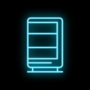 Neon icon of a server rack glowing on black background 스톡 일러스트