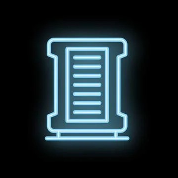 Neon icon of server rack glowing on black background Stock Illustration