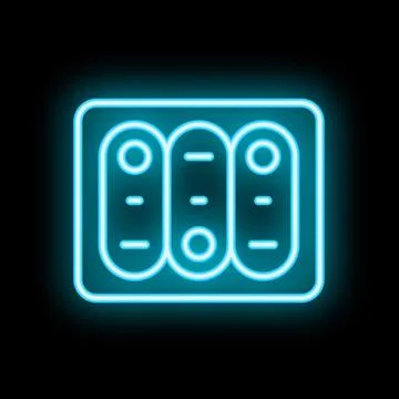 Neon icon of server rack glowing on black background Stock Illustration
