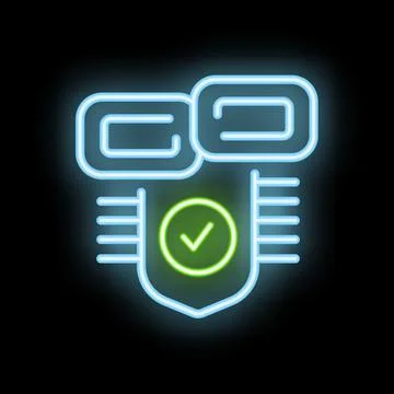 Neon icon of server security check representing data protection Illustrazione stock