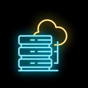 Neon icon of server stack connecting to cloud database system 스톡 일러스트