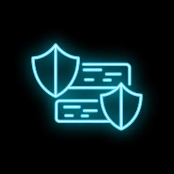 Neon icon of servers being protected by shields representing cybersecurity 库存插图