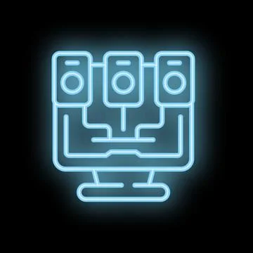 Neon icon of servers connected in network representing data center Stock Illustration