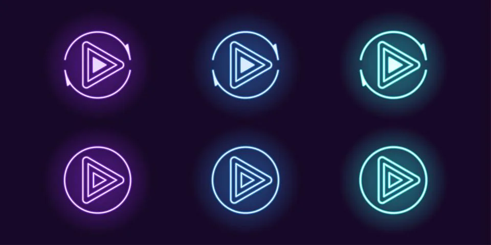 Neon icon set of Play button. Vector UI sign Stock Illustration