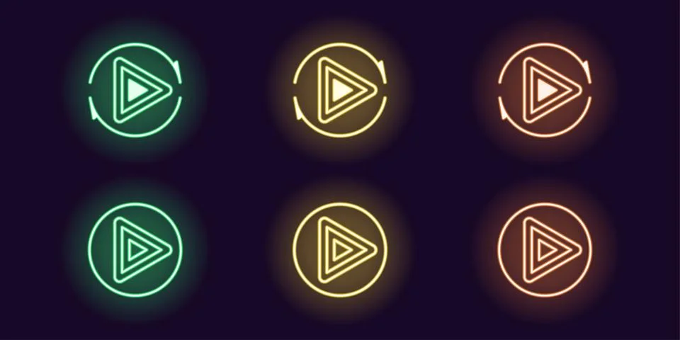 Neon icon set of Play button. Vector UI sign Stock Illustration