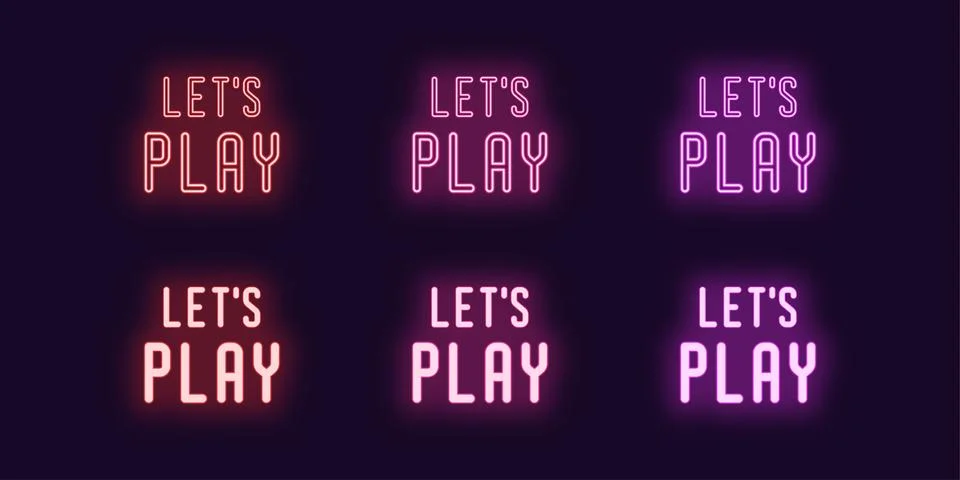 Neon icon set with text Lets play. Vector Stock Illustration