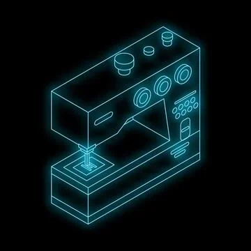 Neon icon of a sewing machine on black background Stock Illustration