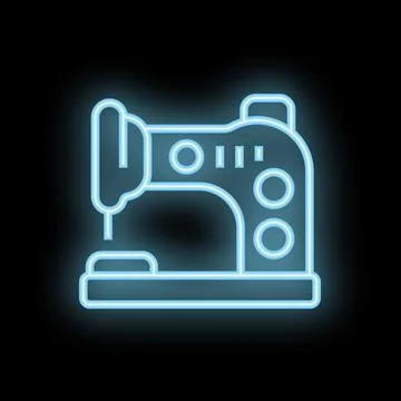 Neon icon of sewing machine glowing on black background Stock Illustration
