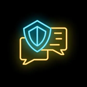 Neon icon of shield protecting chat bubble representing secure messaging Stock Illustration
