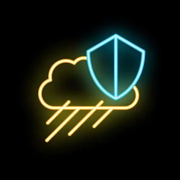 Neon icon of shield protecting cloud computing from hacker attack Stock Illustration