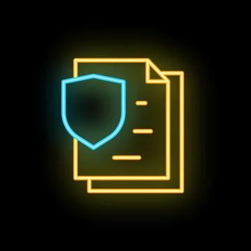 Neon icon of shield protecting documents for data security concept 스톡 일러스트