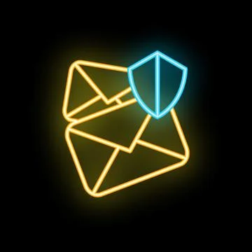 Neon icon of a shield protecting emails representing email security 库存插图