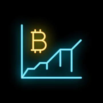 Neon icon showing bitcoin value increasing on chart Stock Illustration