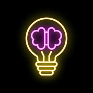 Neon icon showing brain inside light bulb representing idea generation Illustrazione stock