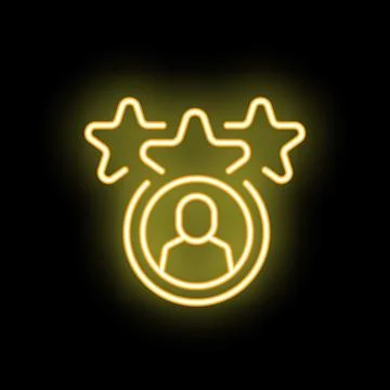 Neon icon showing client getting five star review Stock Illustration
