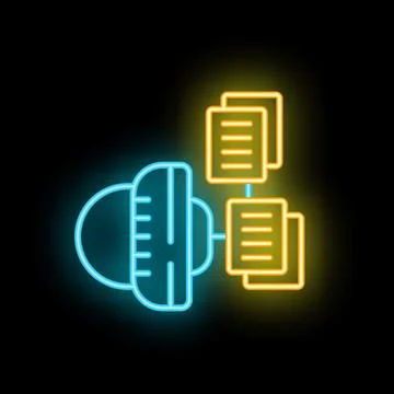 Neon icon showing computer sharing documents on network Illustrazione stock