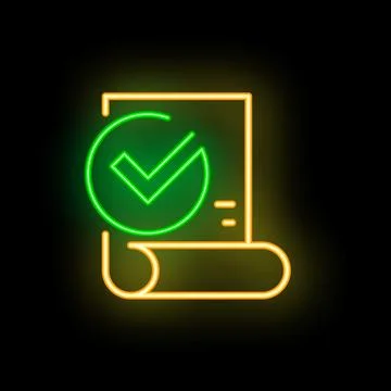 Neon icon showing document receiving green check mark イラスト素材