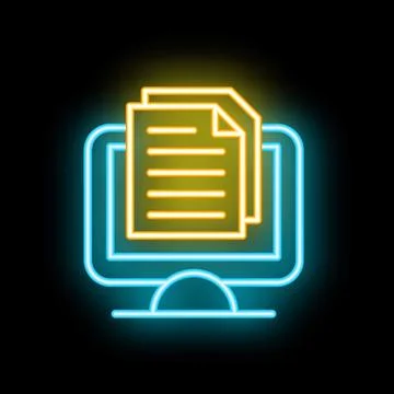 Neon icon showing documents displaying on computer screen Stock Illustration