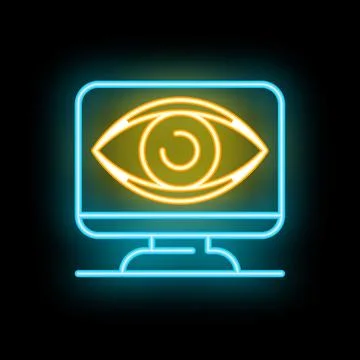 Neon icon showing eye on computer screen display Stock Illustration