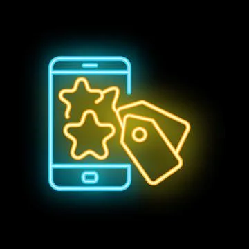 Neon icon showing loyalty program with stars and tags Stock Illustration