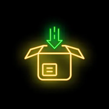 Neon icon showing an open box receiving a delivery Stock Illustration