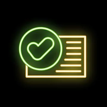 Neon icon showing a validated document with check mark symbol Stockillustratie