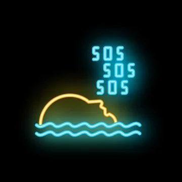 Neon icon of sinking ship sending sos signal Stock Illustration