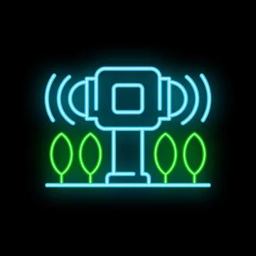 Neon icon of smart farm sensor monitoring system for plants growing Stock Illustration