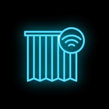 Neon icon of smart home blinds showing wifi connectivity Stock Illustration